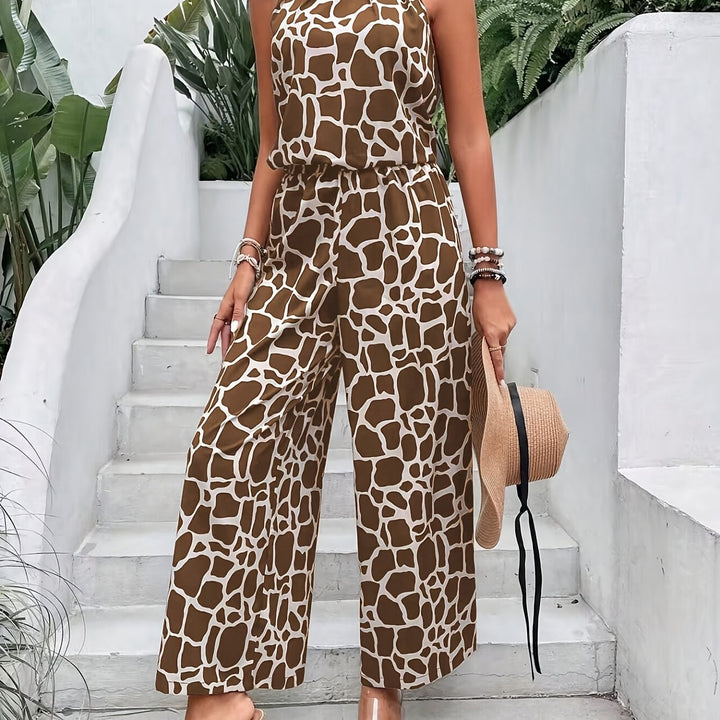 Leopard Print Sleeveless Tank & High-Waist Pants Set