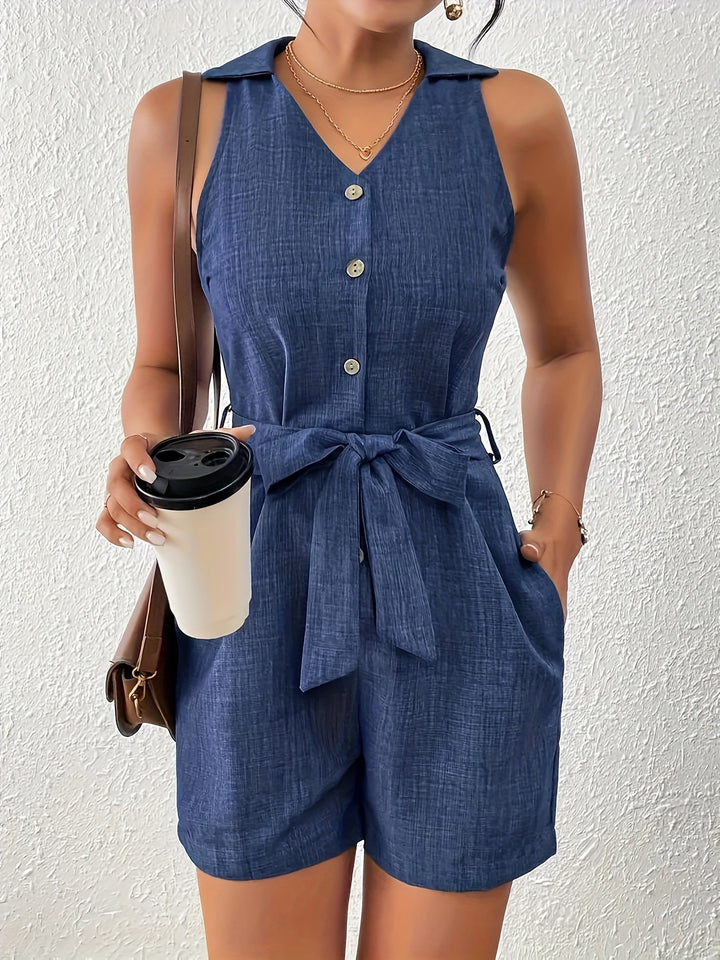 Button Front Belted Jumpsuit