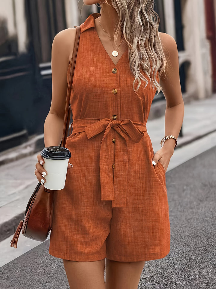 Button Front Belted Jumpsuit