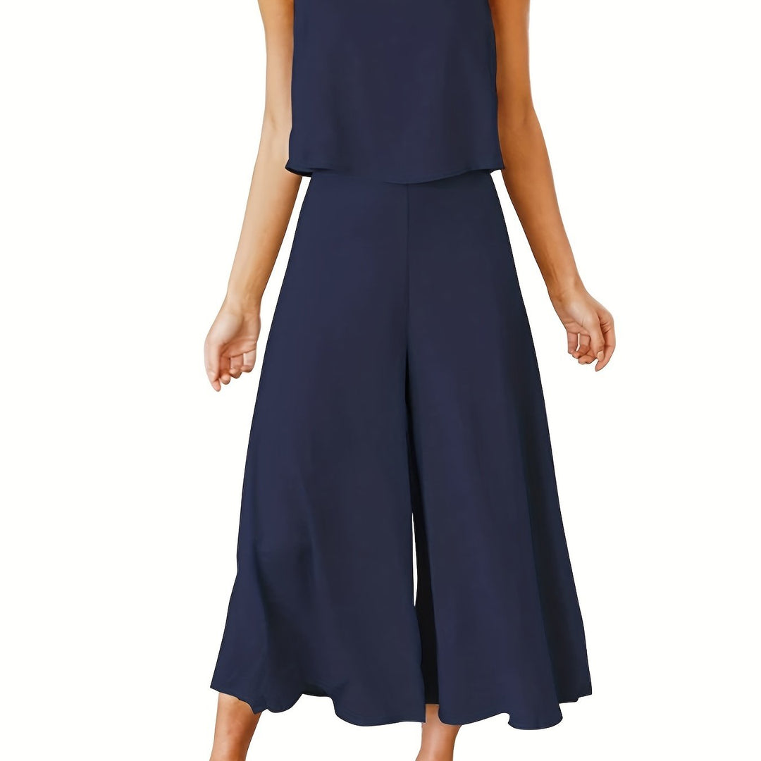 Navy Blue Casual Solid Two-piece Set