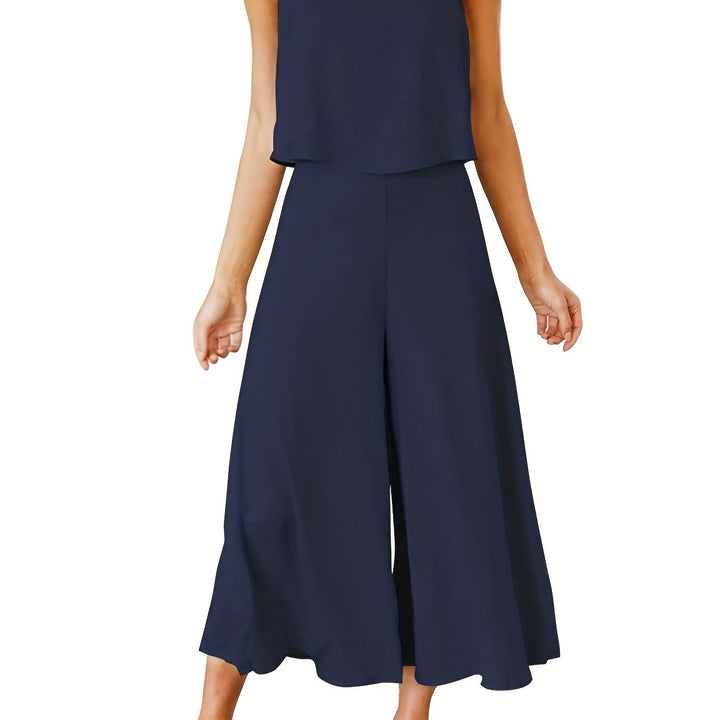 Navy Blue Casual Solid Two-piece Set