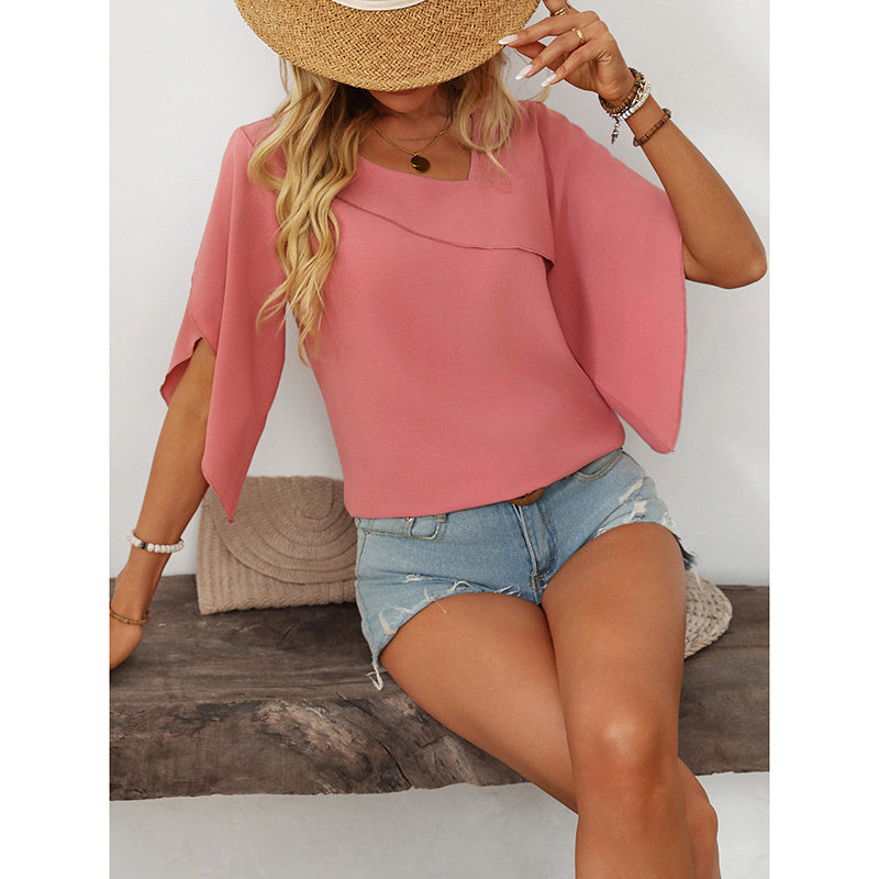 Women V-Neck Fashionable Short-Sleeved Shirt