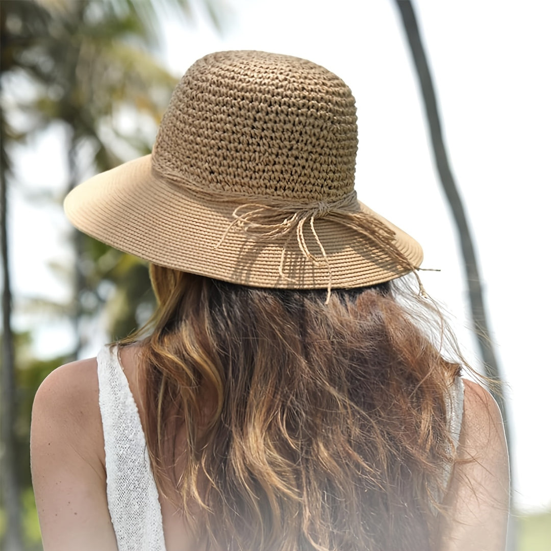 Wide Brim Straw Hat with Chin Strap