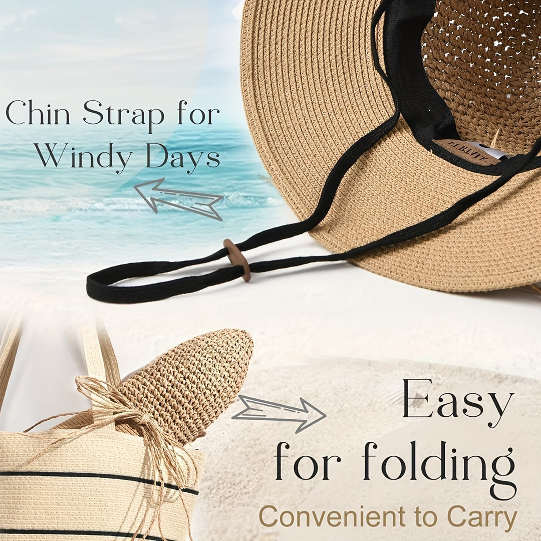 Wide Brim Straw Hat with Chin Strap