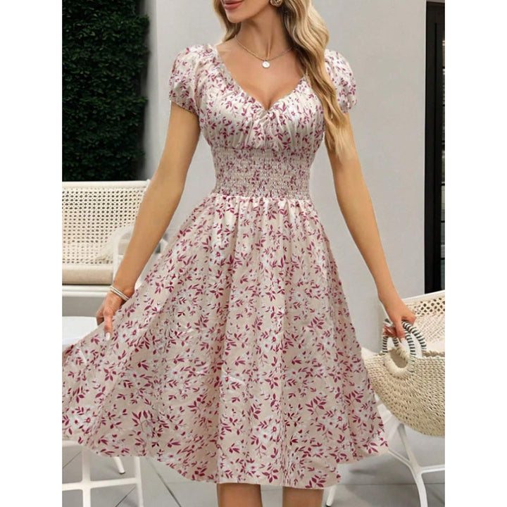Women’s Floral Bohemian Ruffle Midi Dress
