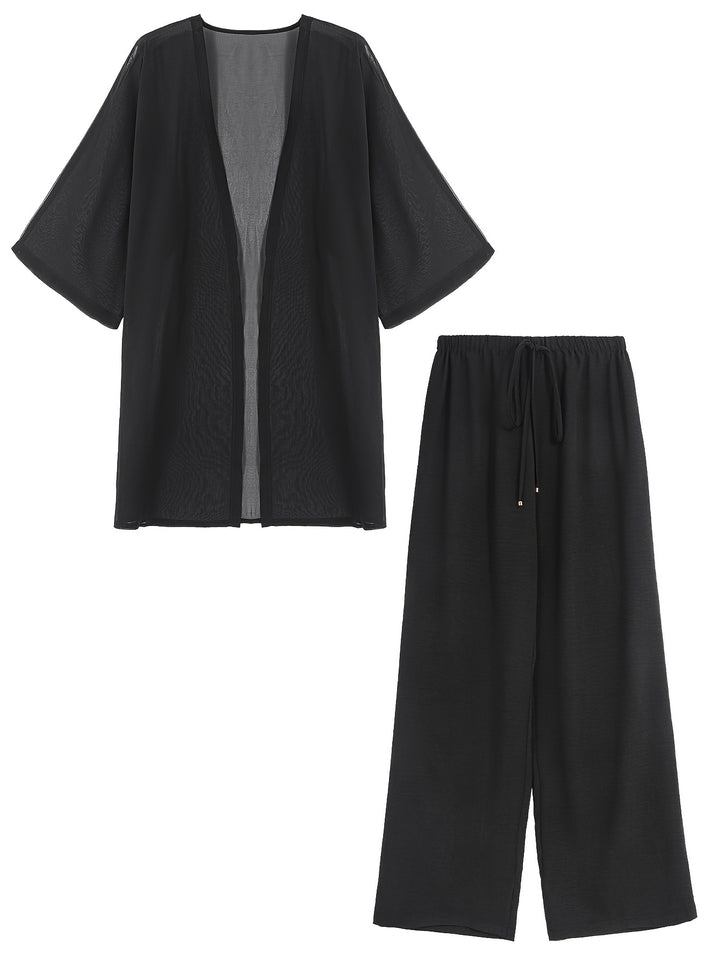 Vacation Style Solid Color Pants Set
