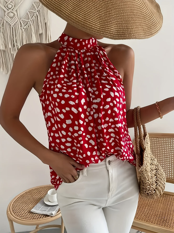 Polka Dot Halter Neck Back-Tie Top