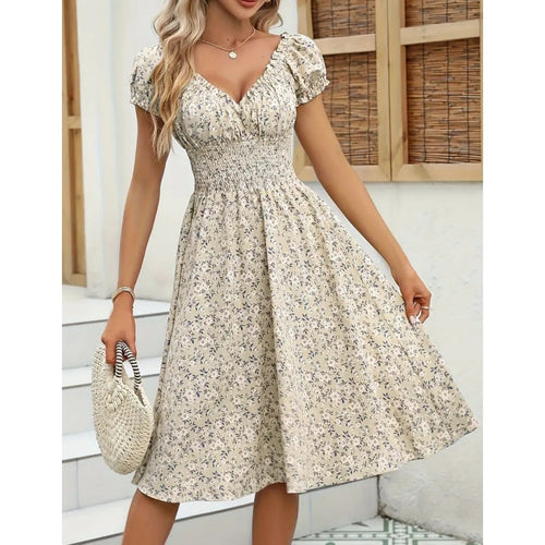Women’s Floral Bohemian Ruffle Midi Dress