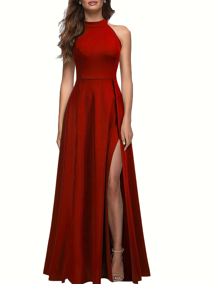 Elegant Split Maxi Solid Dress