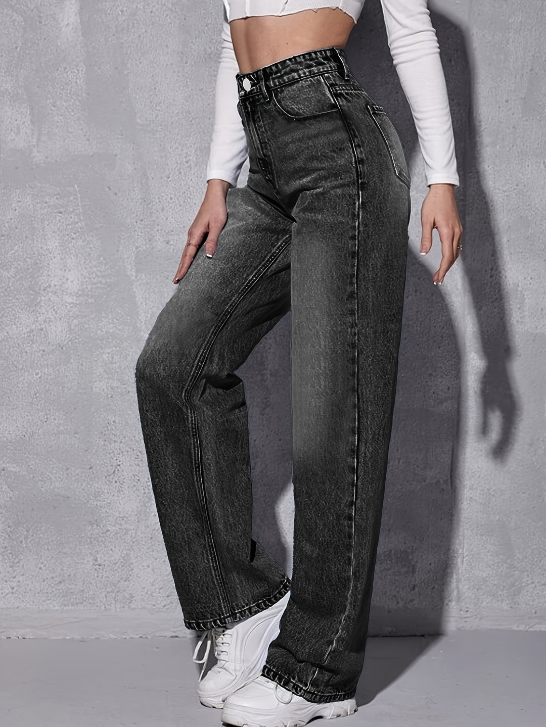 High-Waisted Straight Leg Jeans