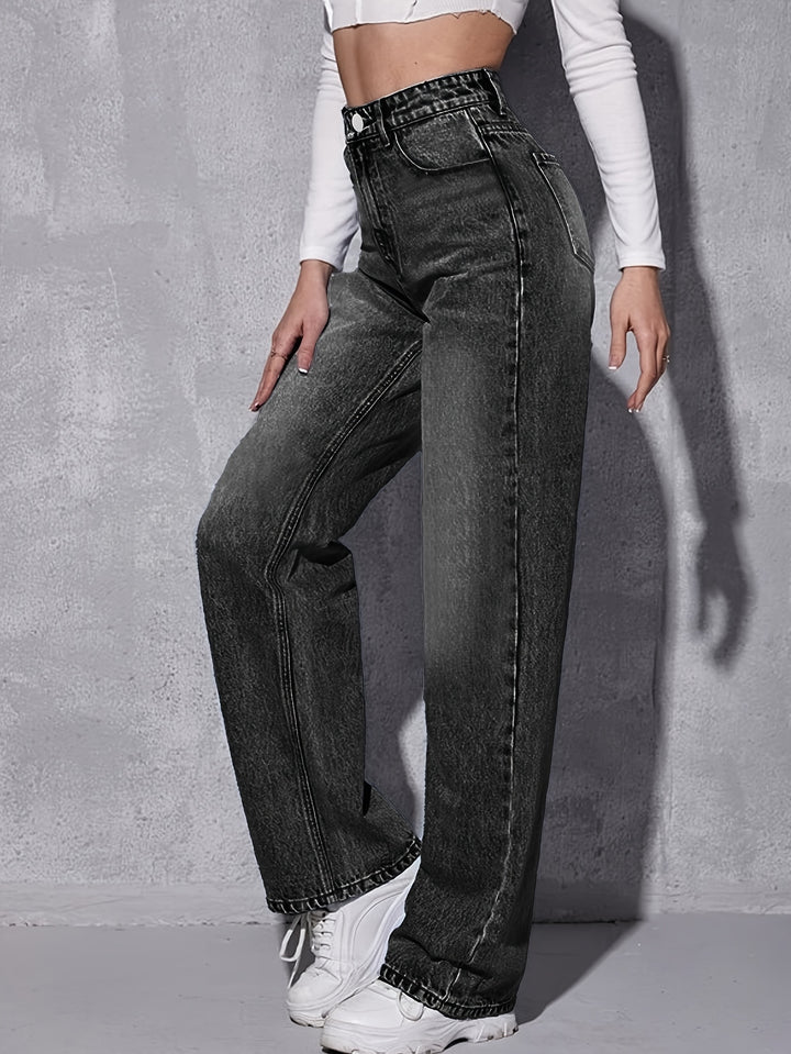 High-Waisted Straight Leg Jeans