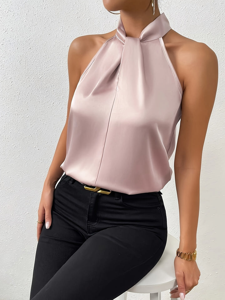 Sleek Satin Halter Neck Blouse