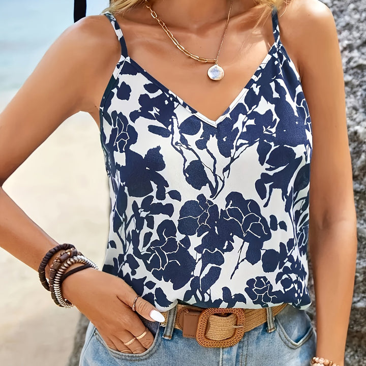 Allover Print Spaghetti Backless Top