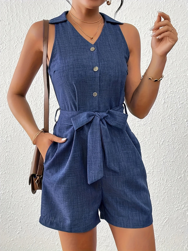Button Front Belted Jumpsuit
