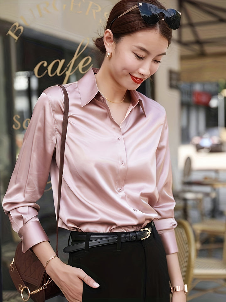 Chic Satin Long Sleeve Blouse
