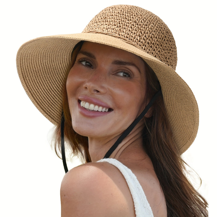 Wide Brim Straw Hat with Chin Strap