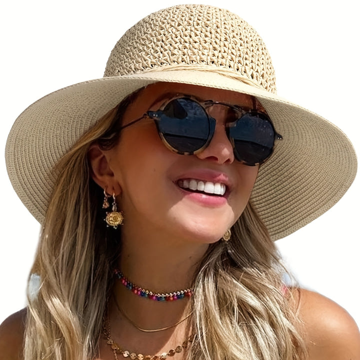 Wide Brim Straw Hat with Chin Strap