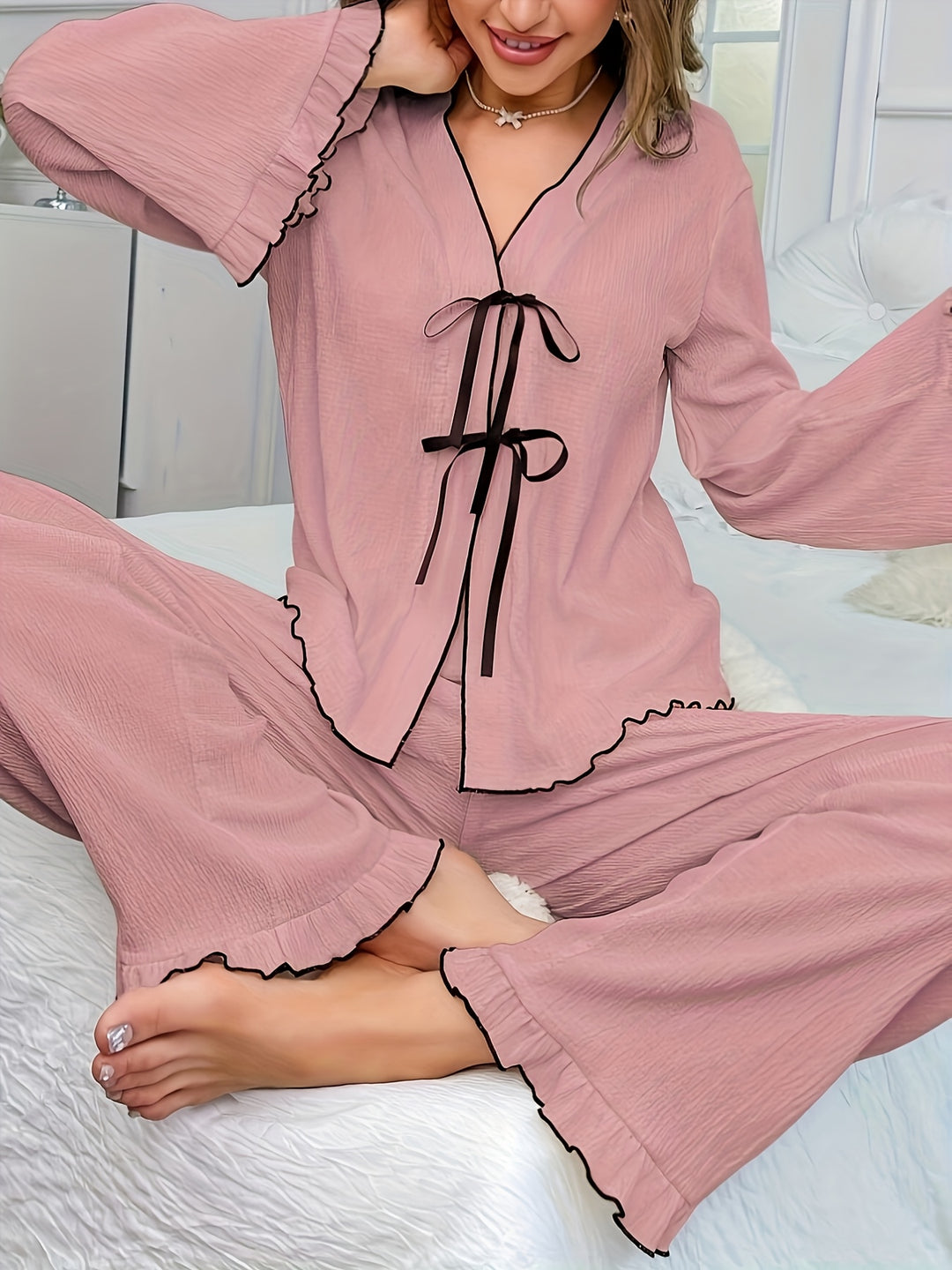 Pink Cardigan Pajama Pants Set