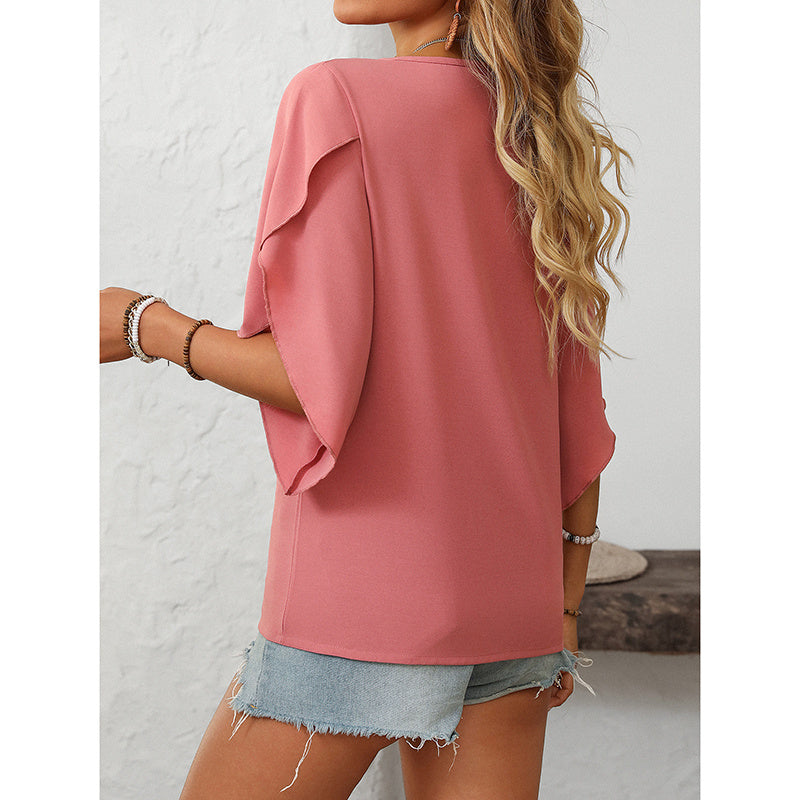 Women V-Neck Fashionable Short-Sleeved Shirt