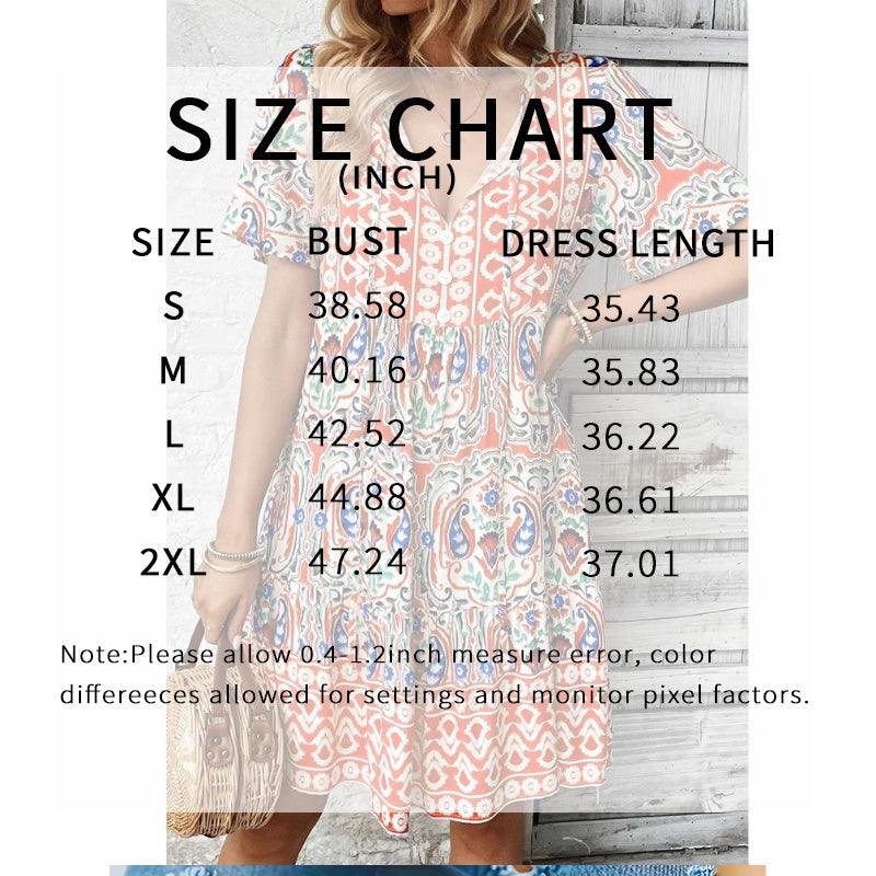 Women Casual Bohemian Drawstring V Neck Floral Dress