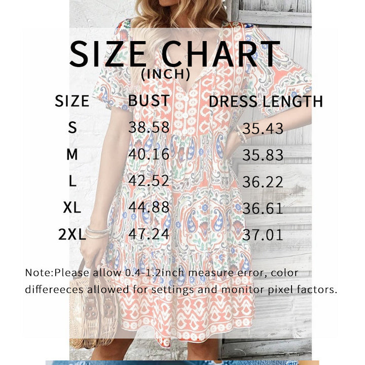 Women Casual Bohemian Drawstring V Neck Floral Dress