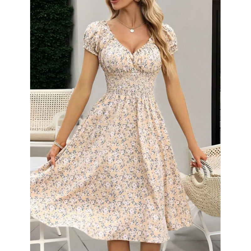 Women’s Floral Bohemian Ruffle Midi Dress