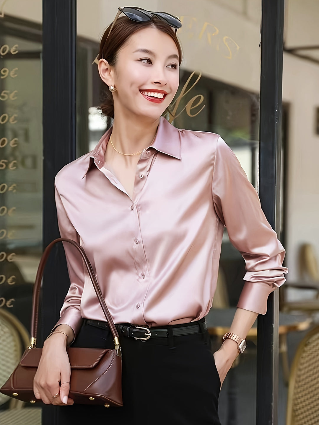 Chic Satin Long Sleeve Blouse