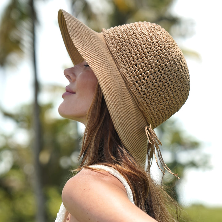 Wide Brim Straw Hat with Chin Strap