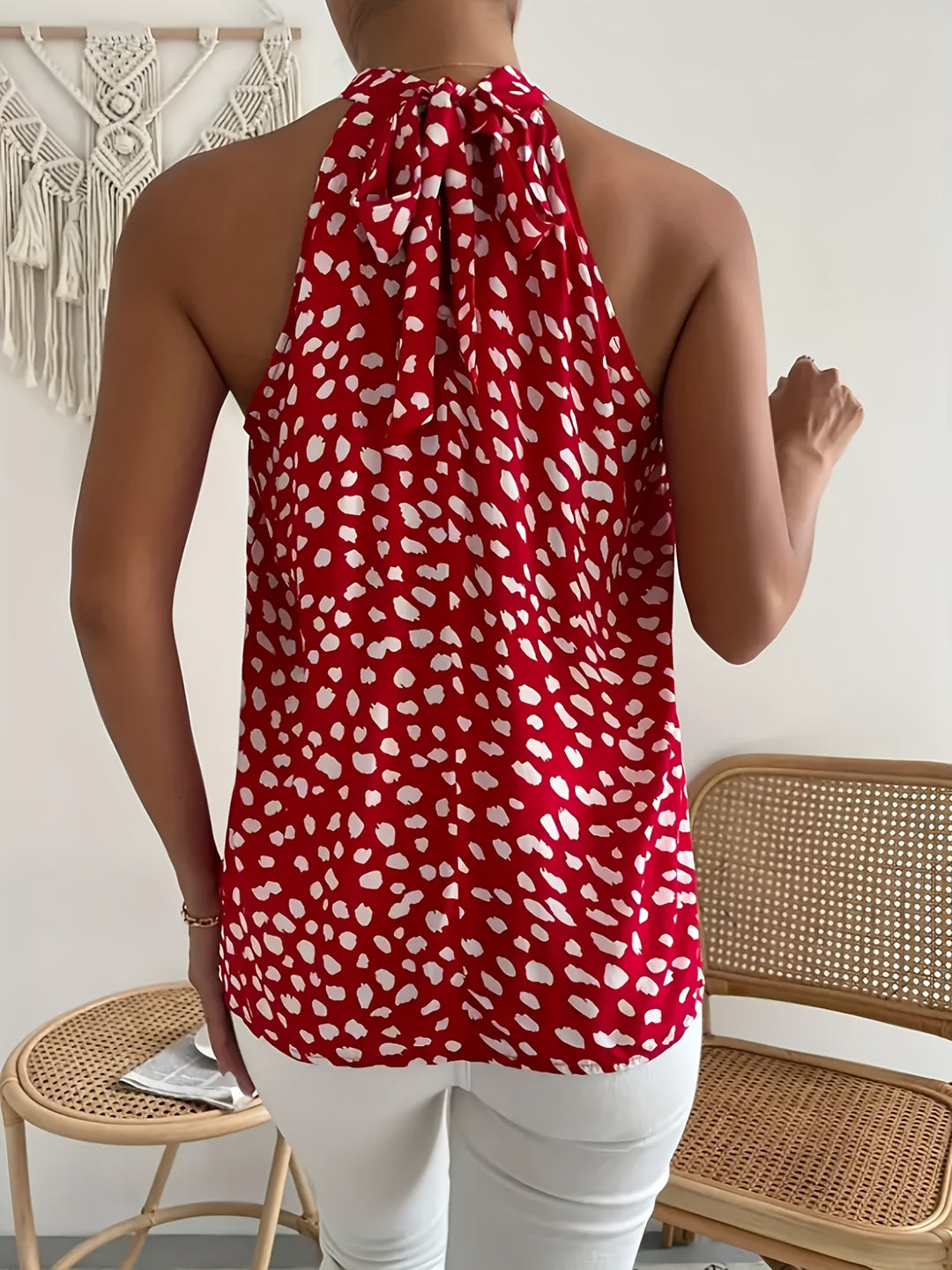Polka Dot Halter Neck Back-Tie Top