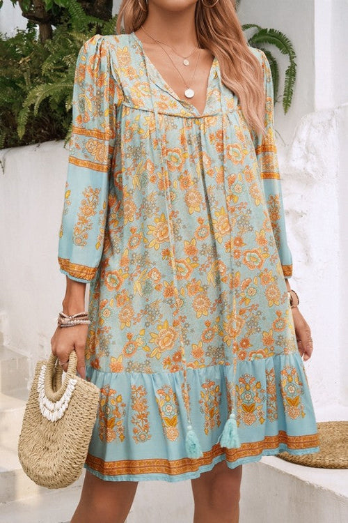 Boho Babe Ruched Tassel Dress