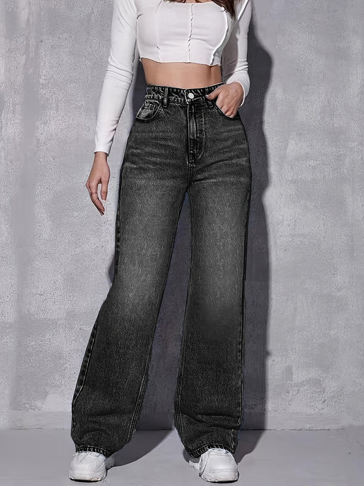 High-Waisted Straight Leg Jeans