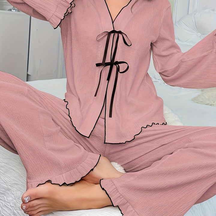 Pink Cardigan Pajama Pants Set