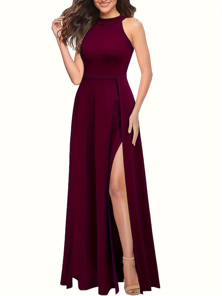 Elegant Split Maxi Solid Dress