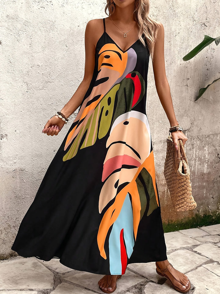 Geo Print V-Neck Slingback Maxi Dress