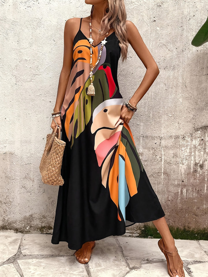 Geo Print V-Neck Slingback Maxi Dress