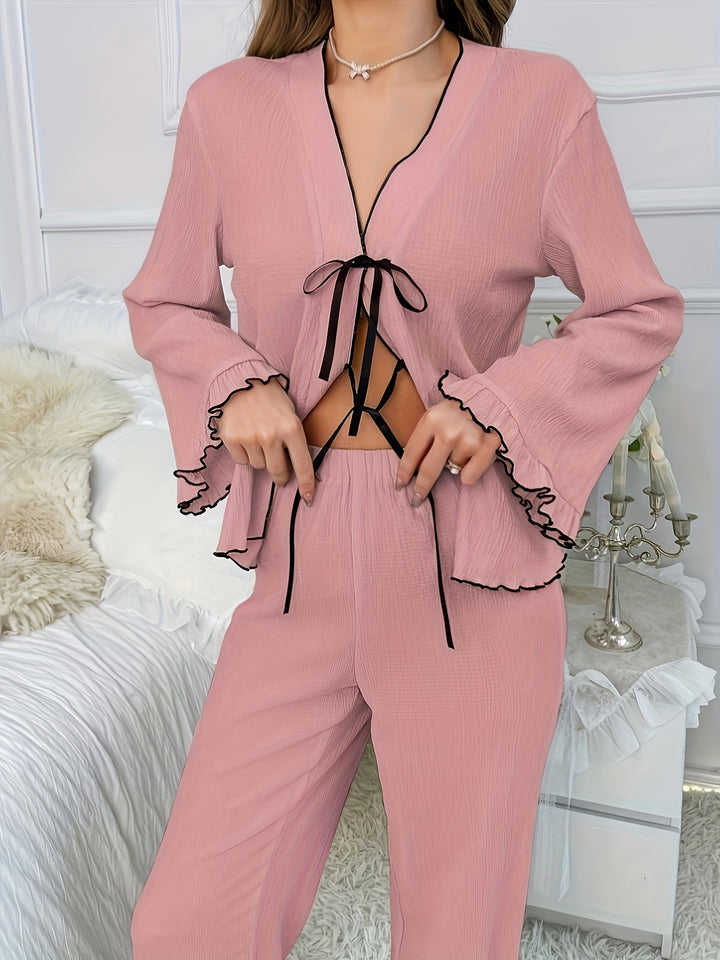 Pink Cardigan Pajama Pants Set