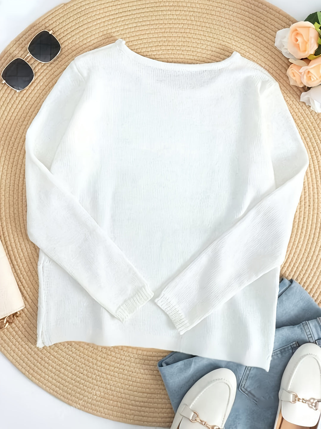 White Beach-Inspired Pullover Sweater
