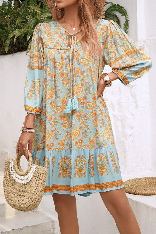 Boho Babe Ruched Tassel Dress