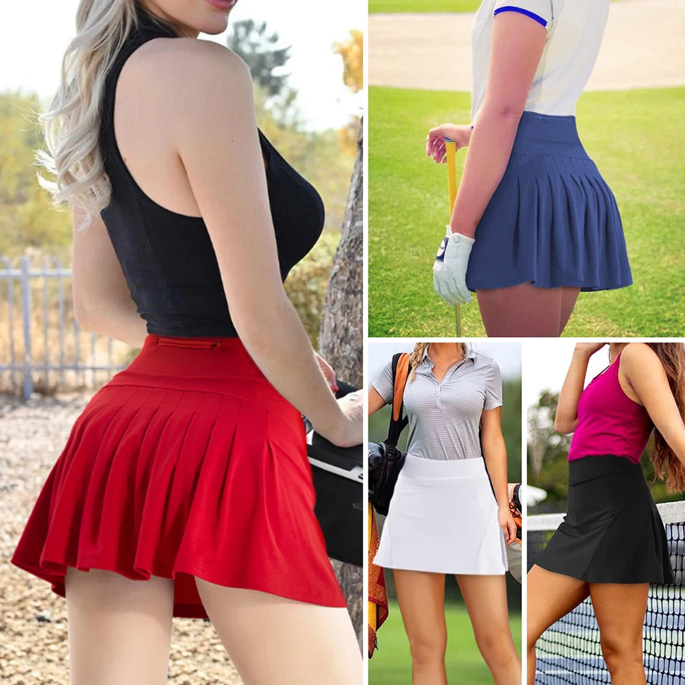 High-Waisted Pleated Skort with Pockets & Built-In Shorts