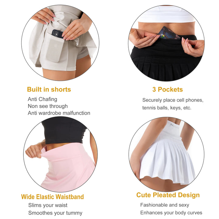 High-Waisted Pleated Skort with Pockets & Built-In Shorts