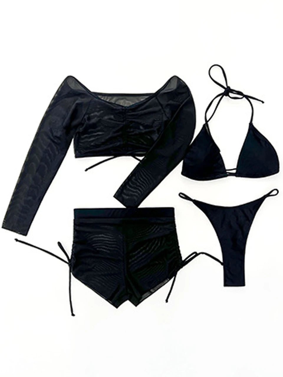 4-Piece Bikini Set with Drawstring Cover-Up