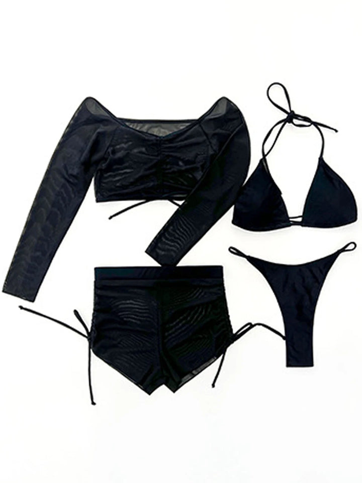 4-Piece Bikini Set with Drawstring Cover-Up