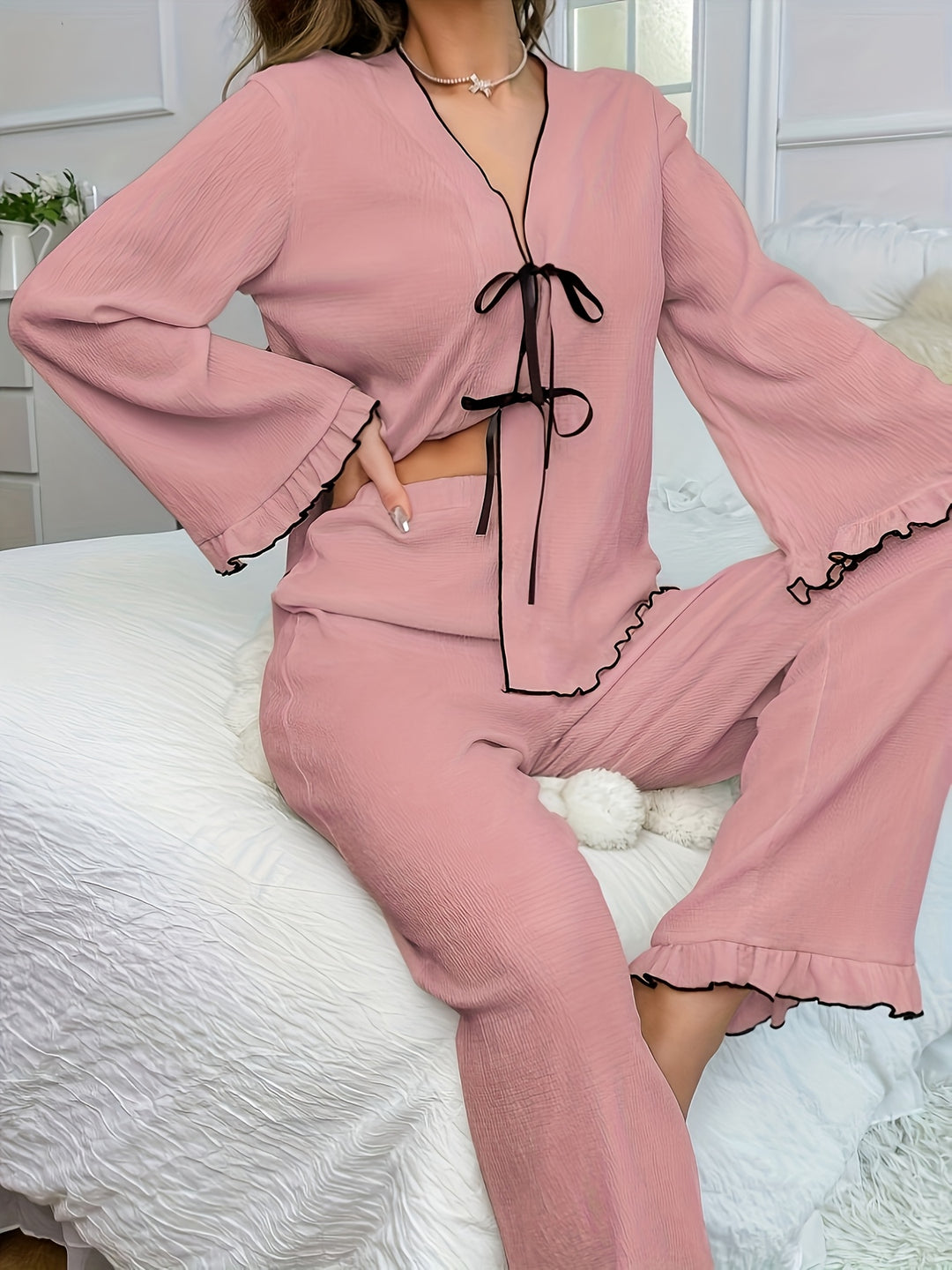 Pink Cardigan Pajama Pants Set
