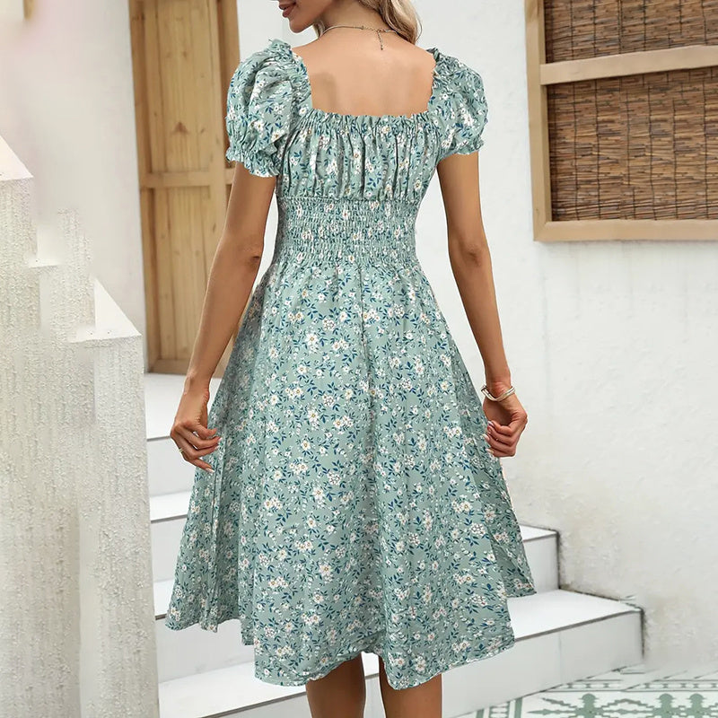 Women’s Floral Bohemian Ruffle Midi Dress