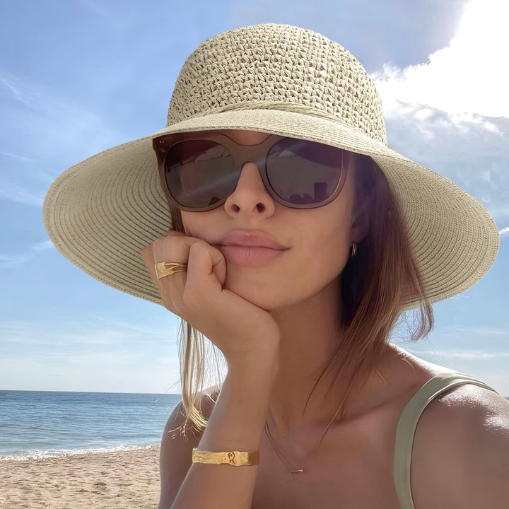 Wide Brim Straw Hat with Chin Strap