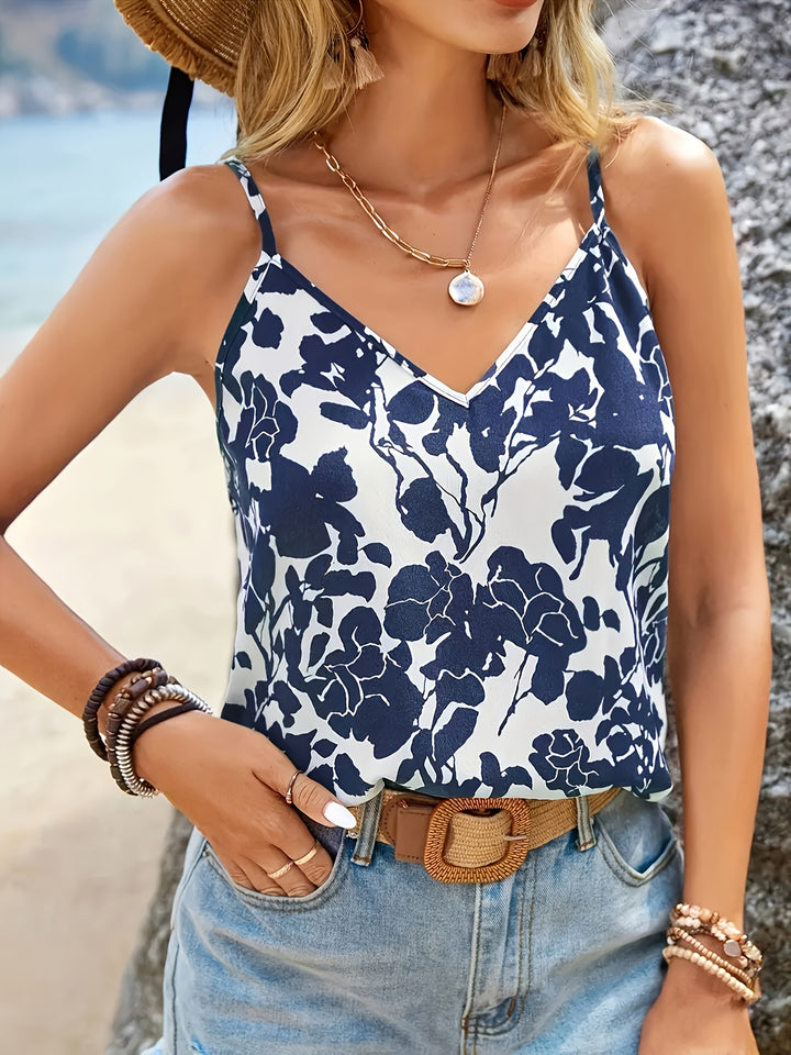 Allover Print Spaghetti Backless Top