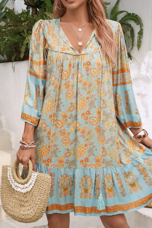 Boho Babe Ruched Tassel Dress