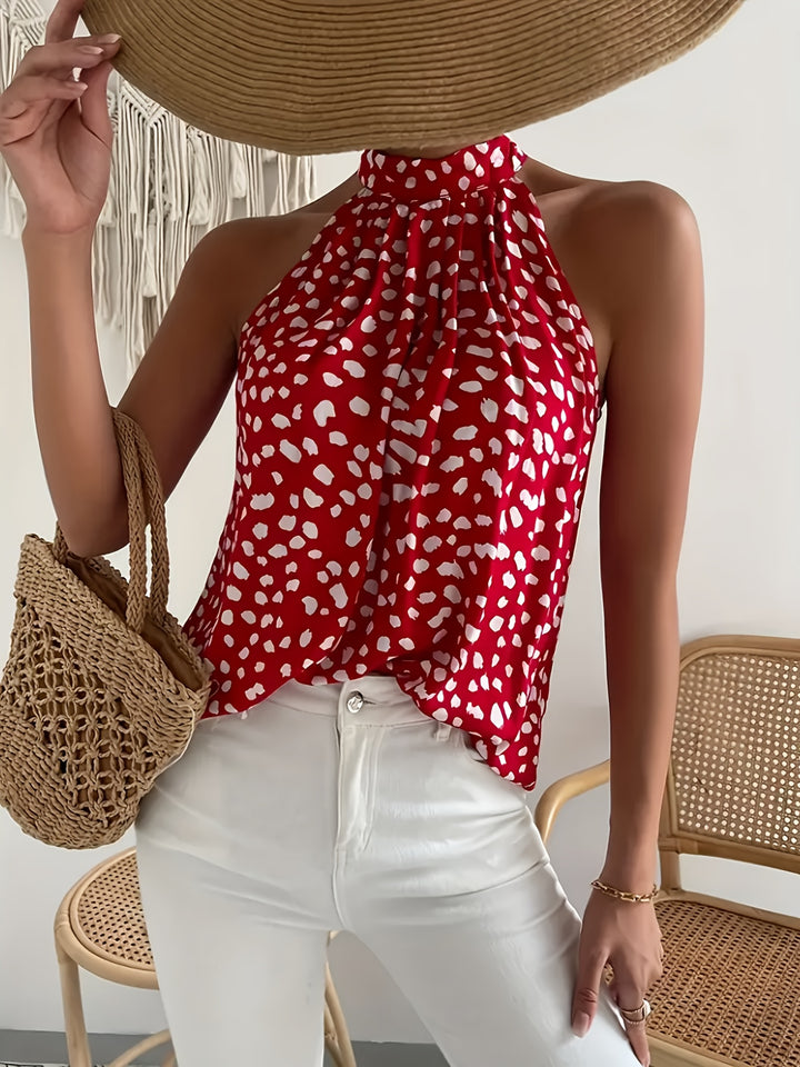 Polka Dot Halter Neck Back-Tie Top