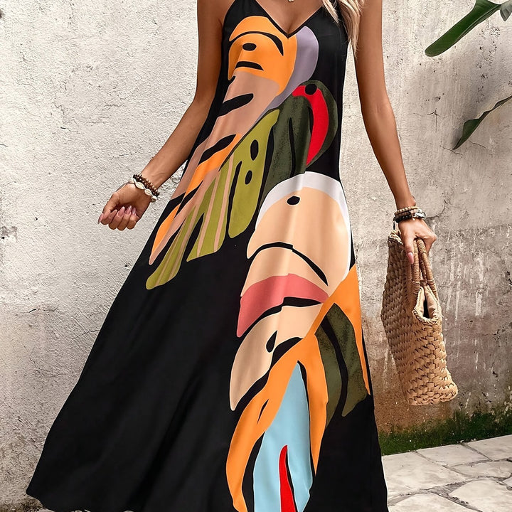 Geo Print V-Neck Slingback Maxi Dress