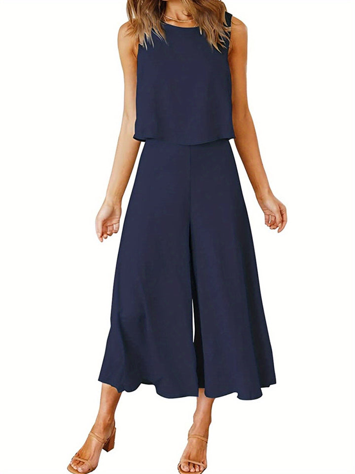 Navy Blue Casual Solid Two-piece Set